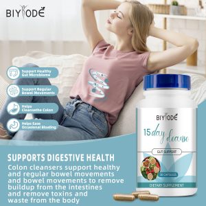 BIYODE -15-Day Cleanse: Gut & Colon Support | Caffeine-Free | Advanced Triple Botanical Formula (Senna, Cascara Sagrada, Psyllium Husk) | Non-GMO | 30 Capsule