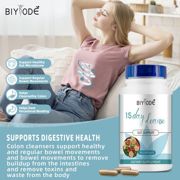 BIYODE -15-Day Cleanse: Gut & Colon Support | Caffeine-Free | Advanced Triple Botanical Formula (Senna, Cascara Sagrada, Psyllium Husk) | Non-GMO | 30 Capsule