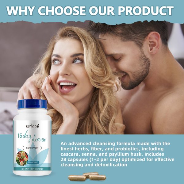 BIYODE -15-Day Cleanse: Gut & Colon Support | Caffeine-Free | Advanced Triple Botanical Formula (Senna, Cascara Sagrada, Psyllium Husk) | Non-GMO | 30 Capsule - Image 6