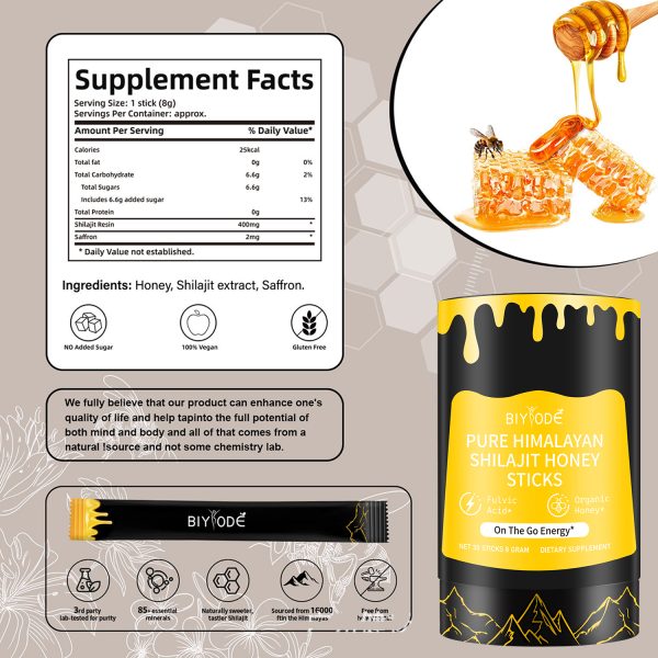 BIYODE Organic Himalayan Shilajit Sticks | Pure Honey & Saffron Infused | Energy Boost & Immune Support | Edible | 30 Sticks - Image 8