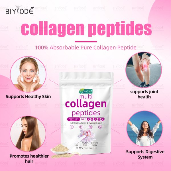 BIYODE  Multi CollagenPeptides Powder -Hydrolyzed Protein Peptides(Type l,l,ll,V,X) with Hyaluronic Acid, Biotin &Vitamin C Unflavored - Image 2