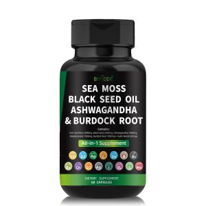 BIYODE Sea Moss Black Seed Oil Ashwagandha Ginger, Organic Sea Moss Capsules with Burdock Root, Irish Seamoss Pills with Bladderwrack, Turmeric, Shilajit, Multimineral Supplement, USA