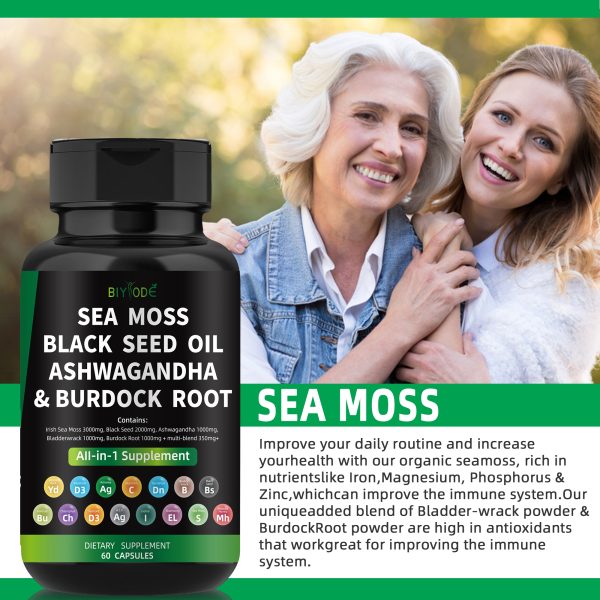 BIYODE Sea Moss Black Seed Oil Ashwagandha Ginger, Organic Sea Moss Capsules with Burdock Root, Irish Seamoss Pills with Bladderwrack, Turmeric, Shilajit, Multimineral Supplement, USA - Image 5