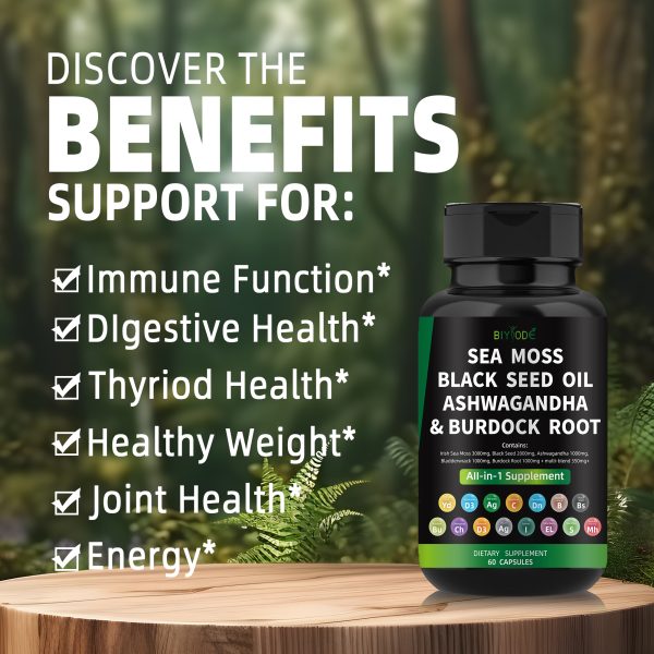 BIYODE Sea Moss Black Seed Oil Ashwagandha Ginger, Organic Sea Moss Capsules with Burdock Root, Irish Seamoss Pills with Bladderwrack, Turmeric, Shilajit, Multimineral Supplement, USA - Image 7